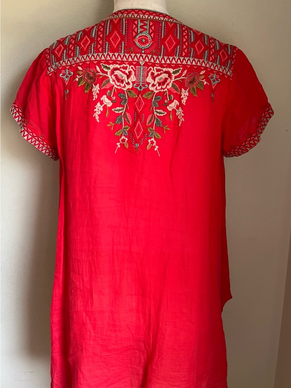 Johnny Was Red Embroidered Floral Tunic - Picture 3 of 4